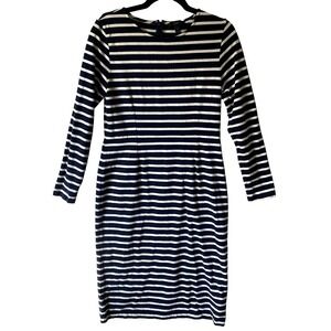 J.Crew Dress Size 8 Long-Sleeve Striped Navy Ivory 100% Cotton‎